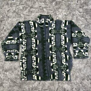 Vintage Monterey Aztec Fleece Jacket Women Size M Full Zip Collared Made In USA